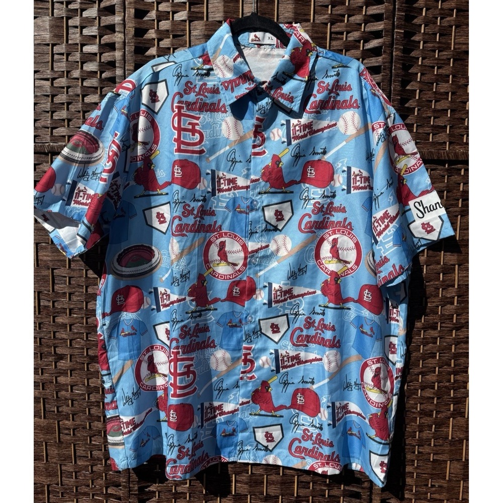 St Louis Cardinals Hawaiian Shirt XL Blue MLB Aloha Button Up Camp Fan Shirt